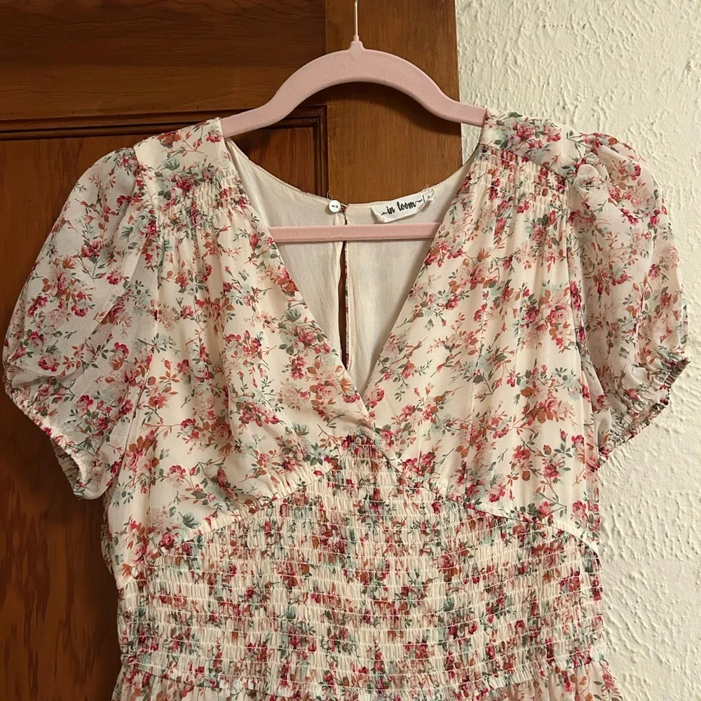 In Bloom Cream and Pink Floral Midi Dress - Picture 4 of 5